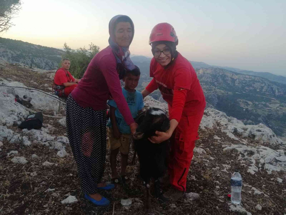 Kayalıklarda mahsur kalan 2 keçi, kurtarıldı
